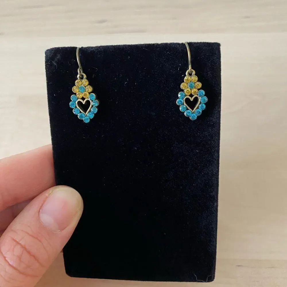 Vintage Y2K Heart Earrings with Baby Blue & Golden Stones